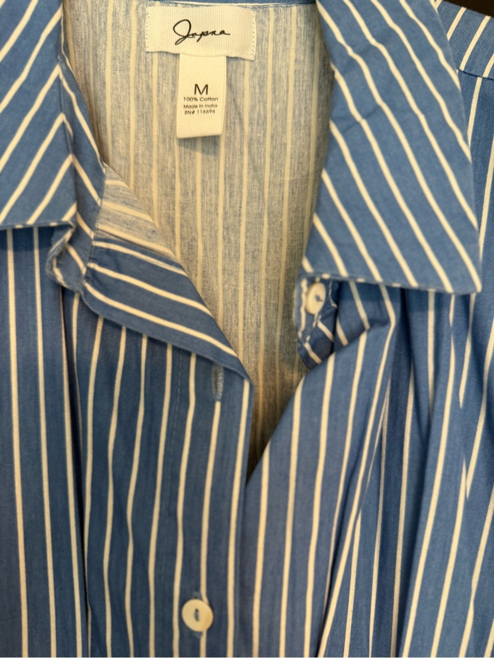Japna Blue and White Striped Cotton Shirt Dress